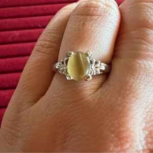 Silver Tone Oval Stone Ring